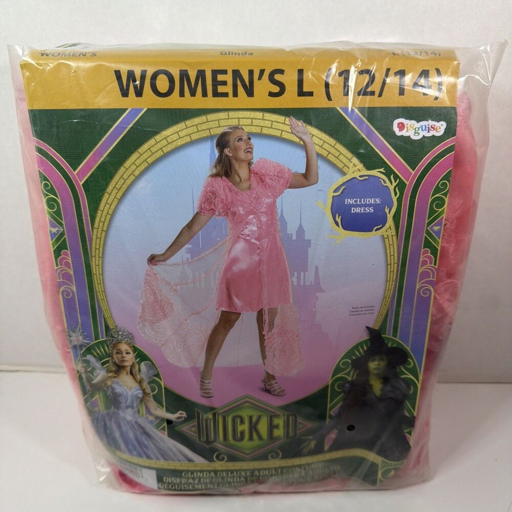 Glinda Good Witch Pink Dress Wicked Dress Up Halloween Costume Women Large 12/14